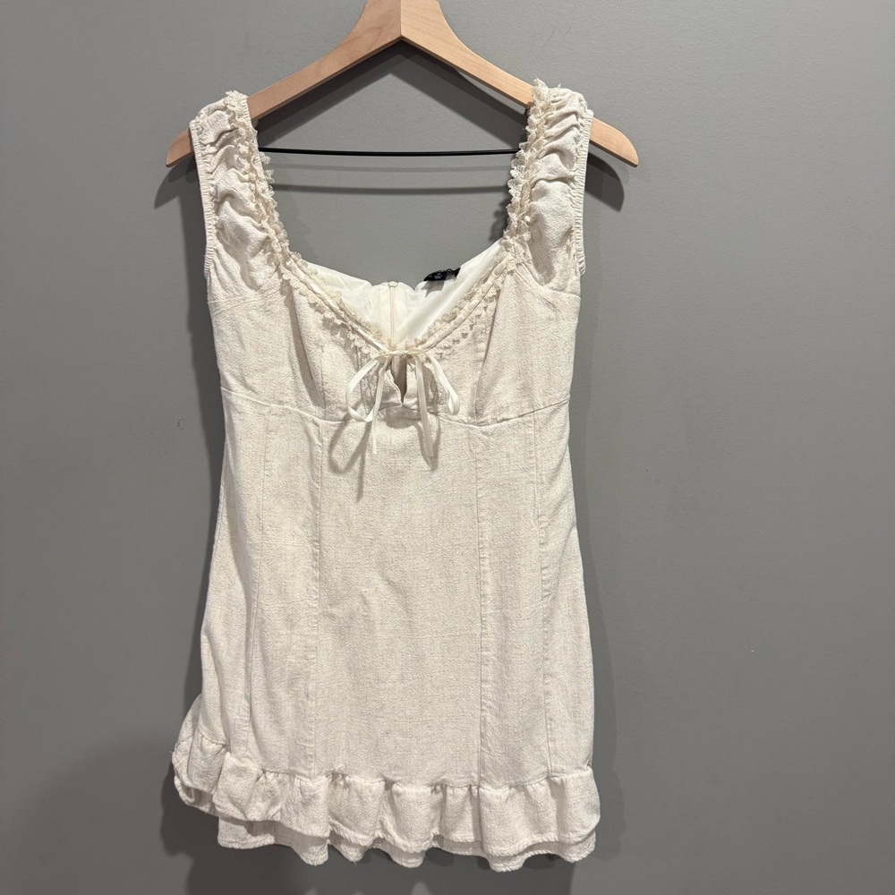 Beverly and Beck Nova‎ Linen Lace Trim Mini Dress Size Medium